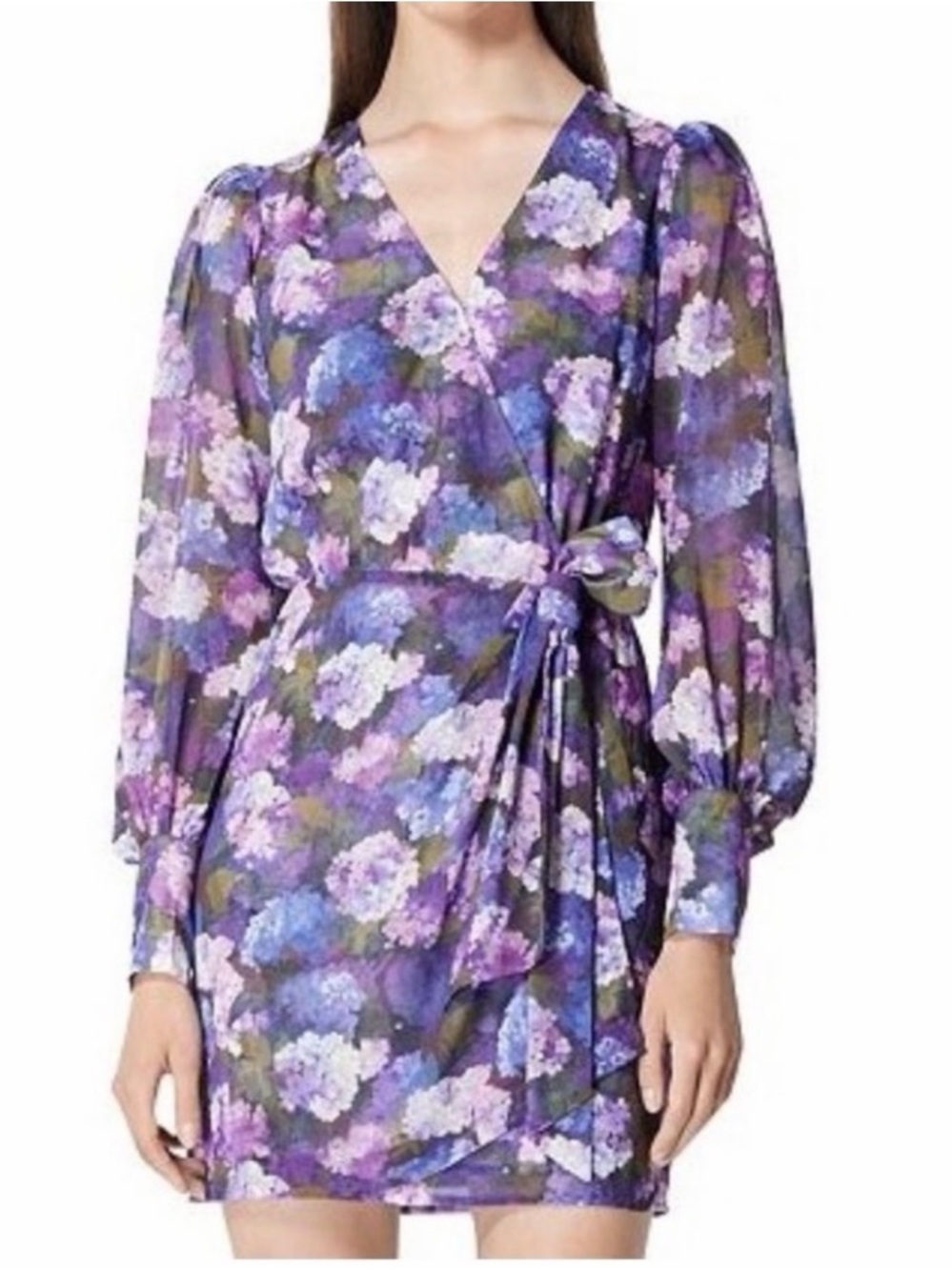 The Kooples Paris "Hortensia" Pleated Silk Georgette Midi Dress - Like New